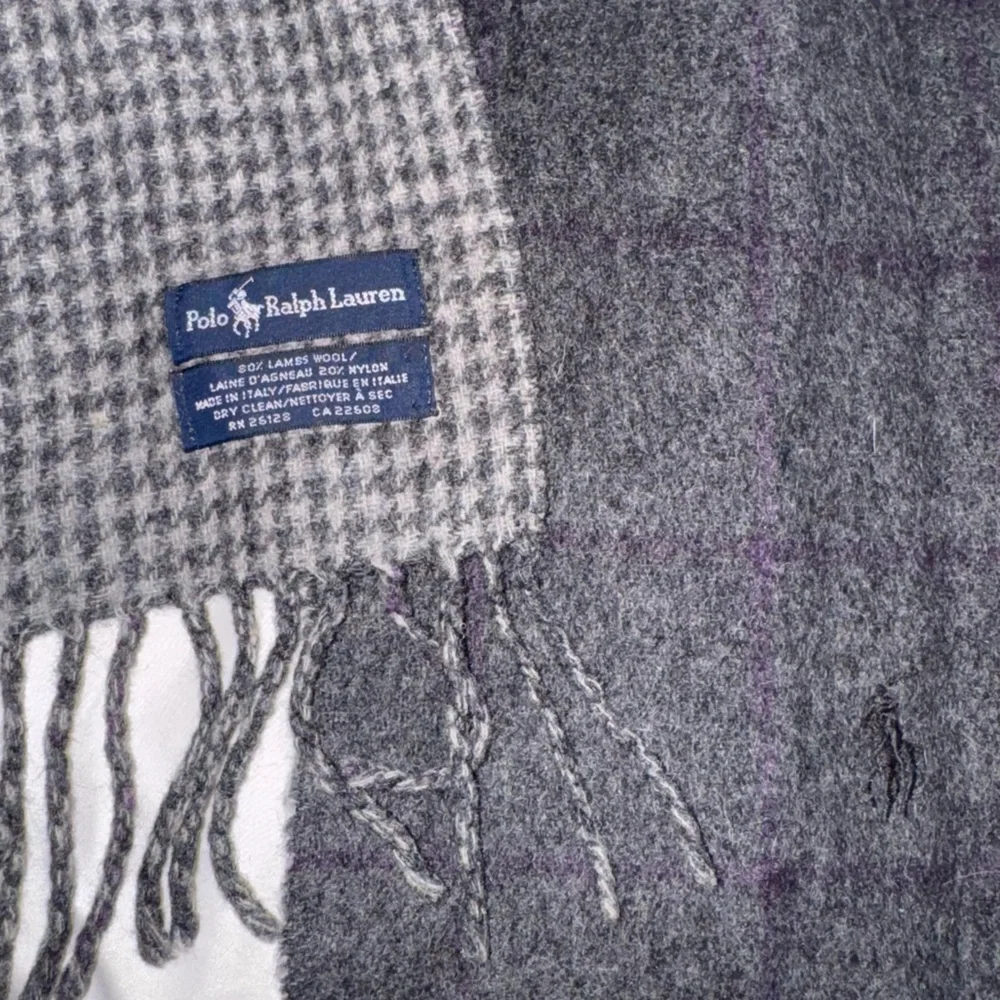 Men’s Polo RL reversible Wool‎ Blend Scarf in Grey Plaid